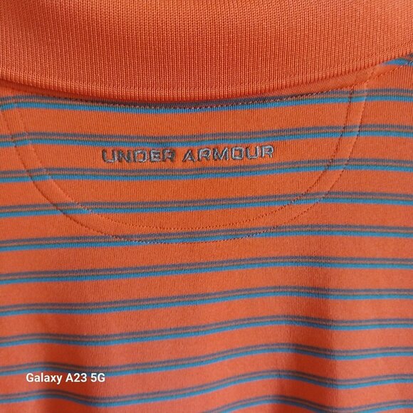 Under Armour Mens HeatGear Loose Fit Polo Shirt Red/Blue Striped LG 24" Armpit T - Picture 5 of 9